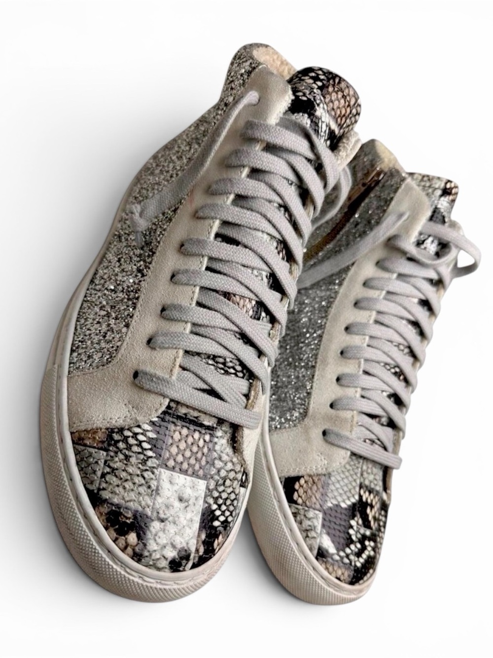P448 Snakeskin Leather Glitter High Top Sneakers EU 41 Womens 10.5